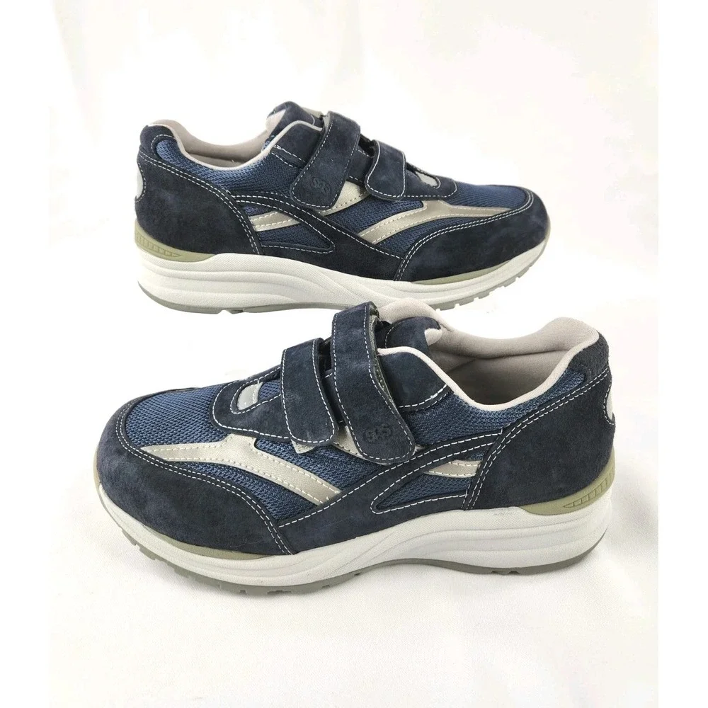 SAS JV Mesh Mens Sz 10 W Wide Navy Blue Suede Comfort Walking Sneakers Shoes